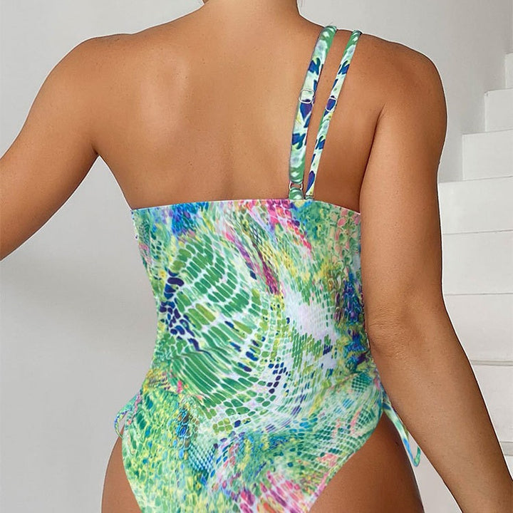 Women's One-Piece Swimsuit with Asymmetrical Neckline and Side Ties Mune Fashion