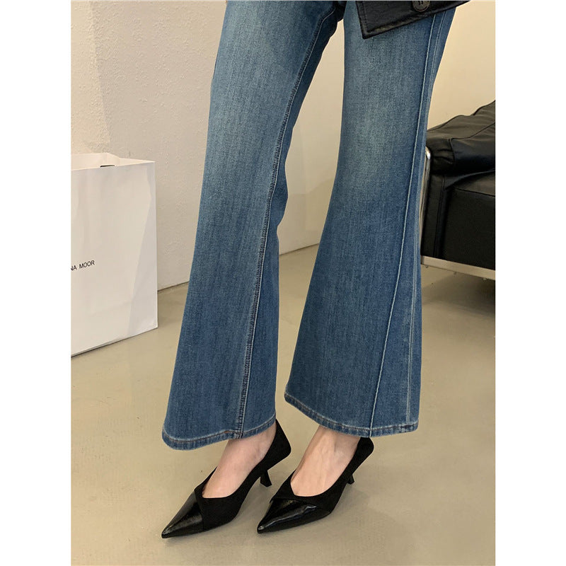Women's elegant pointed toe pumps made of patent and suede leather with a narrow heel Mune Fashion