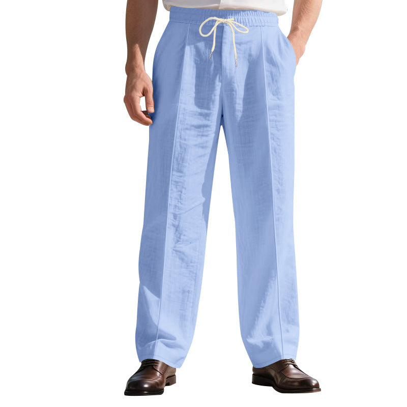 Men's light linen pleated trousers with elastic waistband and drawstring Mune Fashion