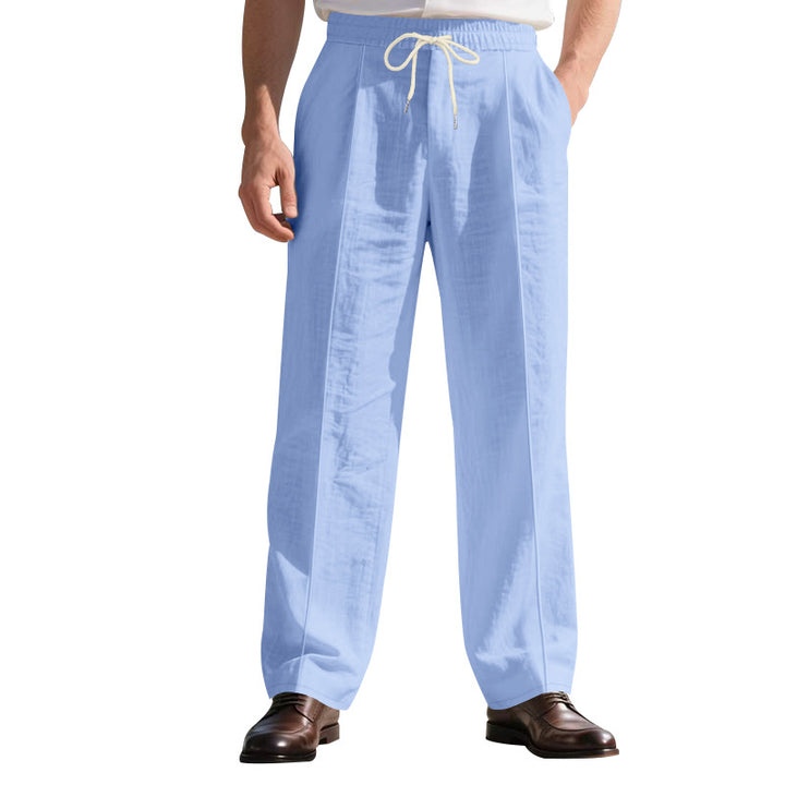 Men's light linen pleated trousers with elastic waistband and drawstring Mune Fashion