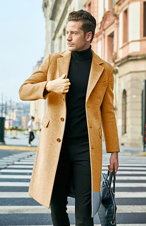 Men's Tailored Wool Blend Coat in Classic Single-Breasted Style Mune Fashion