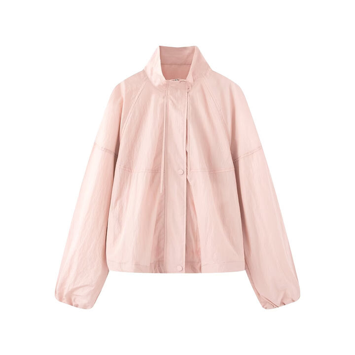 Women's Light Oversized Blouson Jacket made of Nylon with Stand-Up Collar, Drawstring and Snap Button Closure Mune Fashion