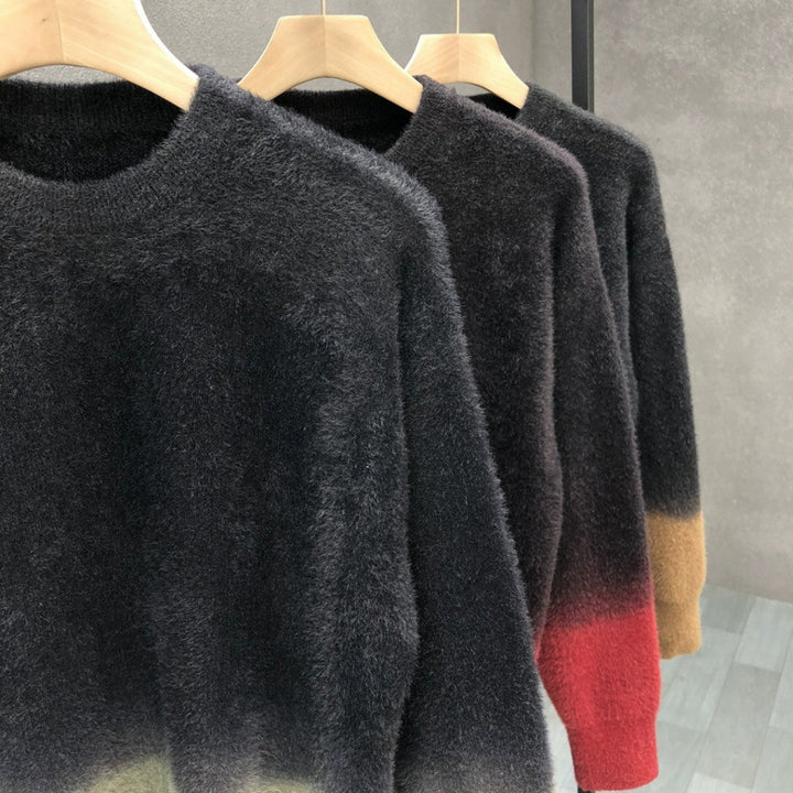 Men's Fluffy Gradient Pullover made of Mohair Mix with Round Neck and Straight Cut Mune Fashion