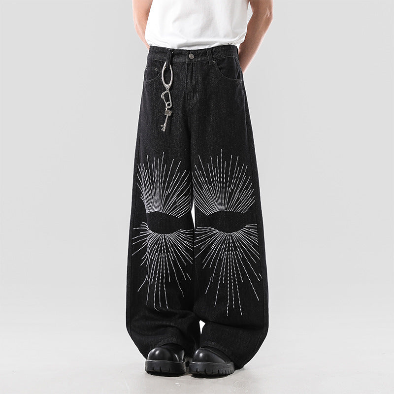 Men's Loose-Fitting Denim Jeans with Unique Graphic Design Mune Fashion