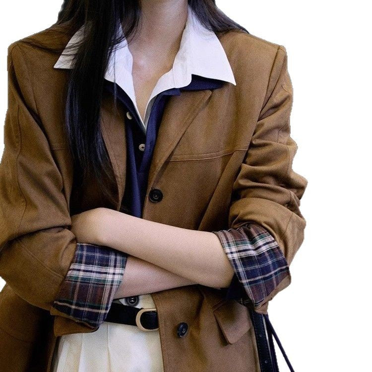 Women Fashionable Wool Blazer with Deep V-Neck Mune Fashion