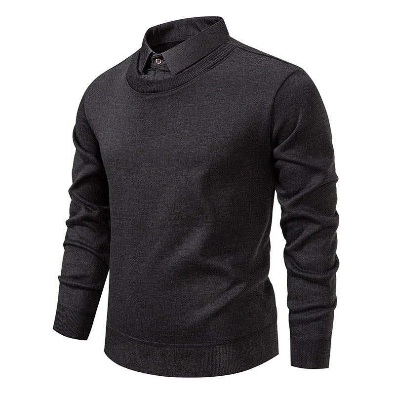 Men's fine knit sweater with integrated shirt collar and slim silhouette Mune Fashion