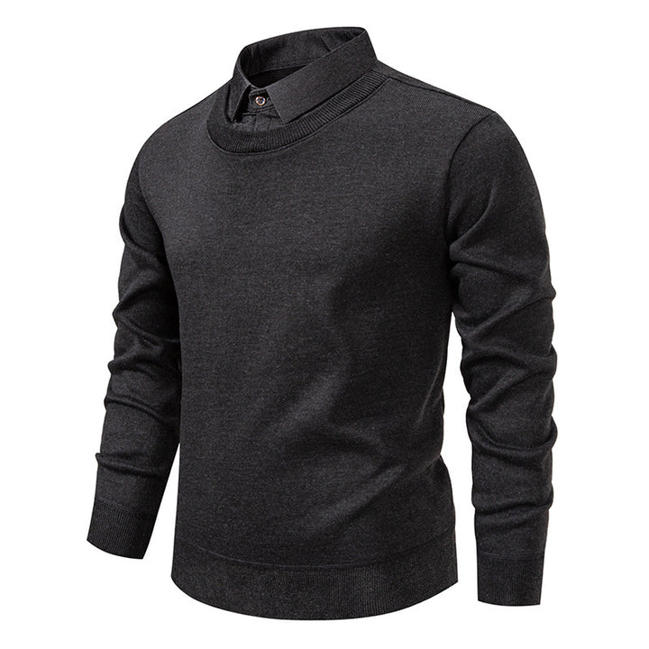 Men's fine knit sweater with integrated shirt collar and slim silhouette Mune Fashion