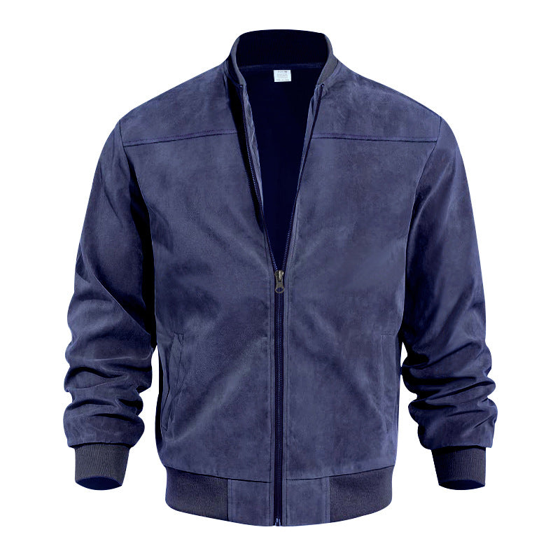 Men's faux suede bomber jacket with stand-up collar, ribbed cuffs, and side pockets Mune Fashion