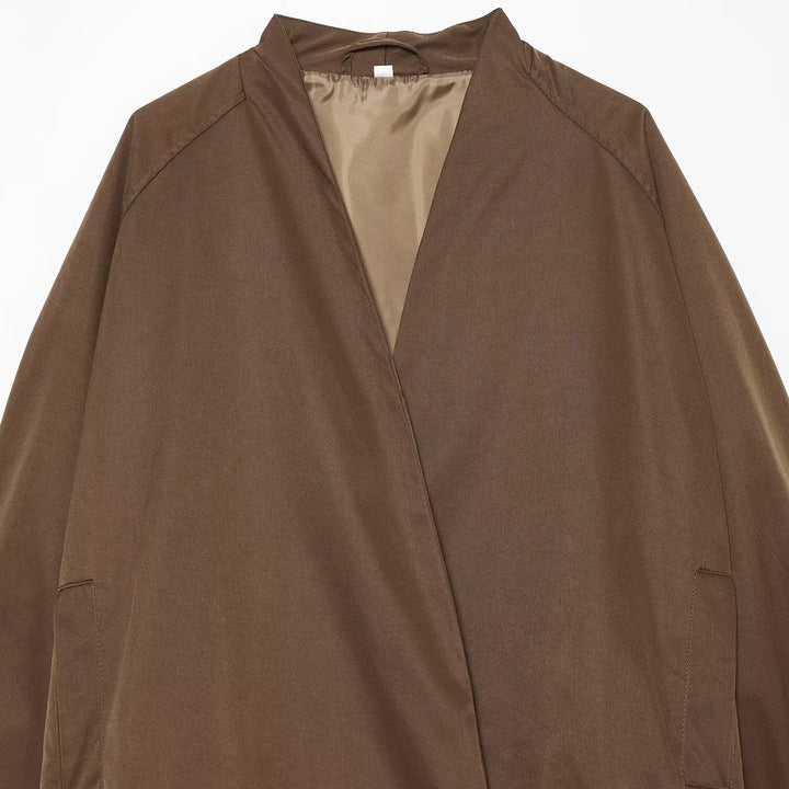 Ladies Lightweight Cropped Bomber Jacket in Oversized Look with Open Shawl Collar Mune Fashion