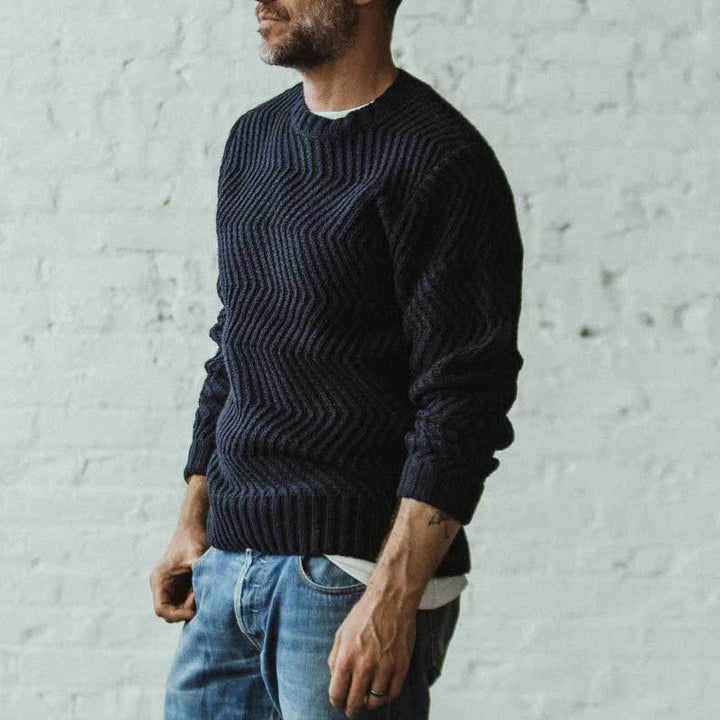 Men's chunky knit sweater with zigzag structure and round neckline Mune Fashion