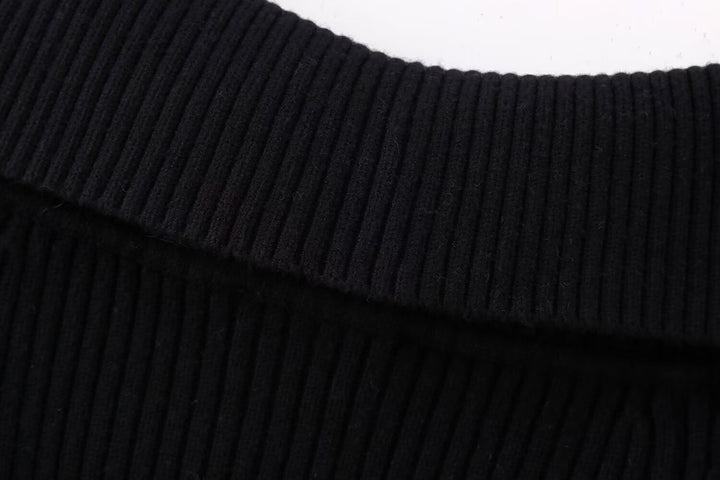 Women’s Short Cut Ribbed Knit Jacket with Wide Off-Shoulder Collar and Full-Length Zipper Mune Fashion