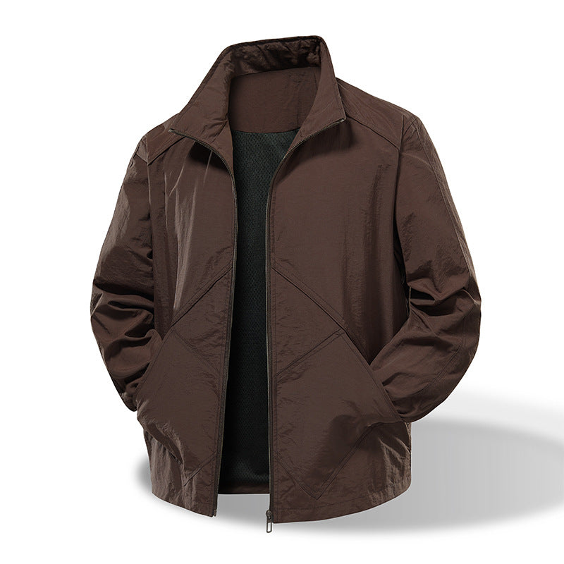 Men's Lightweight Technical Windbreaker with Mesh Lining and Stand-Up Collar Mune Fashion