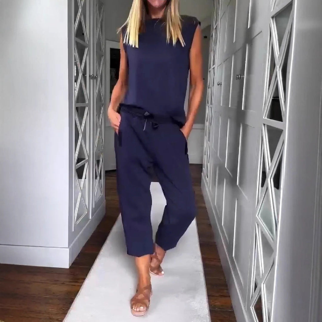 Women's urban jersey two-piece set with dropped shoulder and high-cut cord jog pant Mune Fashion