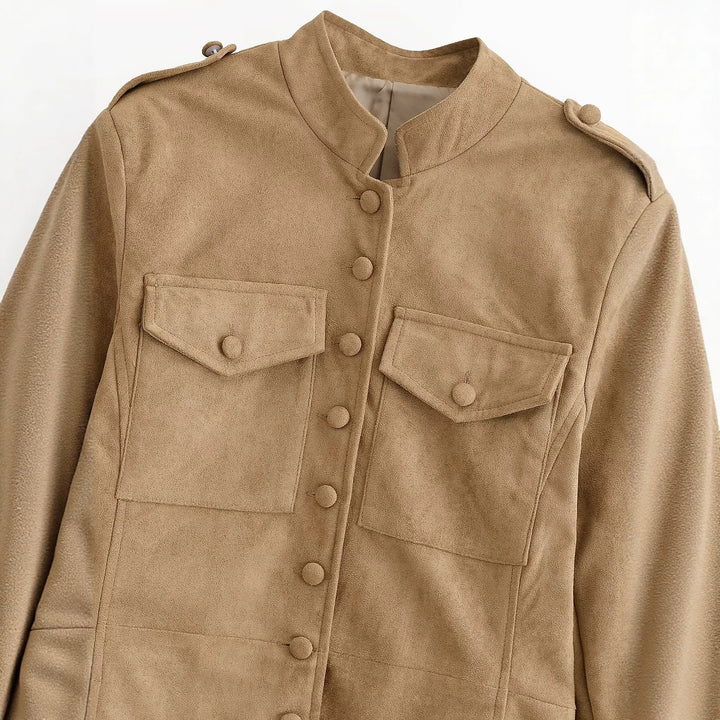 Women's tailored safari jacket in faux suede with flap pockets Mune Fashion
