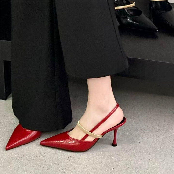 Women's pointed toe patent pumps as slingbacks with fine strap and sculpted stiletto Mune Fashion