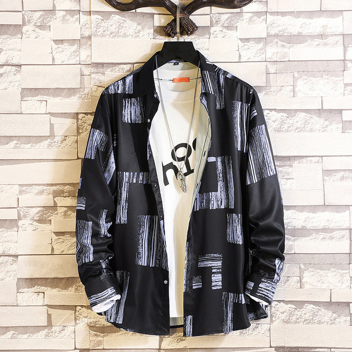 Men's long-sleeved shirt with open lapel collar, contrasting floral print and casual regular-fit silhouette Mune Fashion