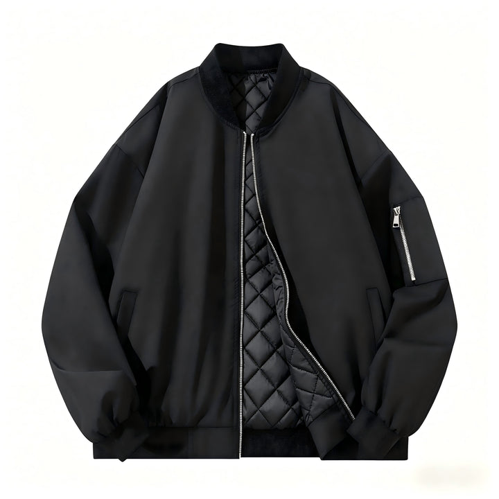Men's Boxy Bomber Jacket with Quilted Thermal Lining, Arm Pocket & Concealed Zipper Mune Fashion