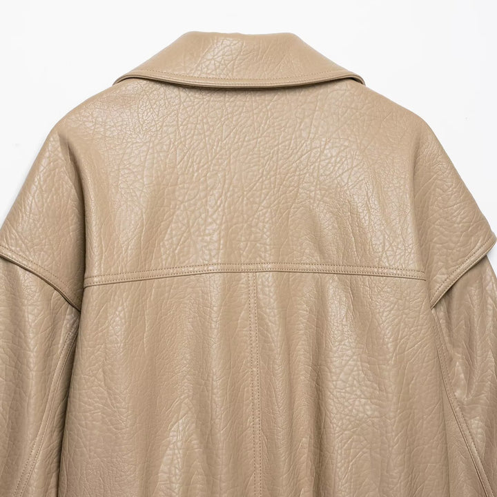 Women's Short Cut Faux Leather Jacket in Oversized Trench Style Mune Fashion