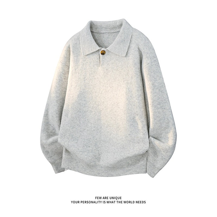 Women’s Oversize Knit Sweater with Polo Collar and One-Button Detail Mune Fashion