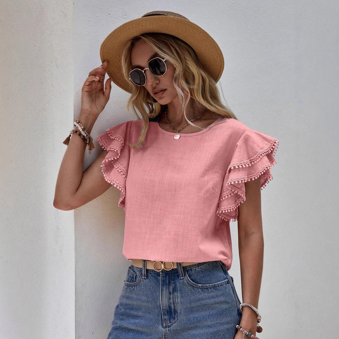 Women’s blouse with ruffled sleeves and pompom lace trim Mune Fashion