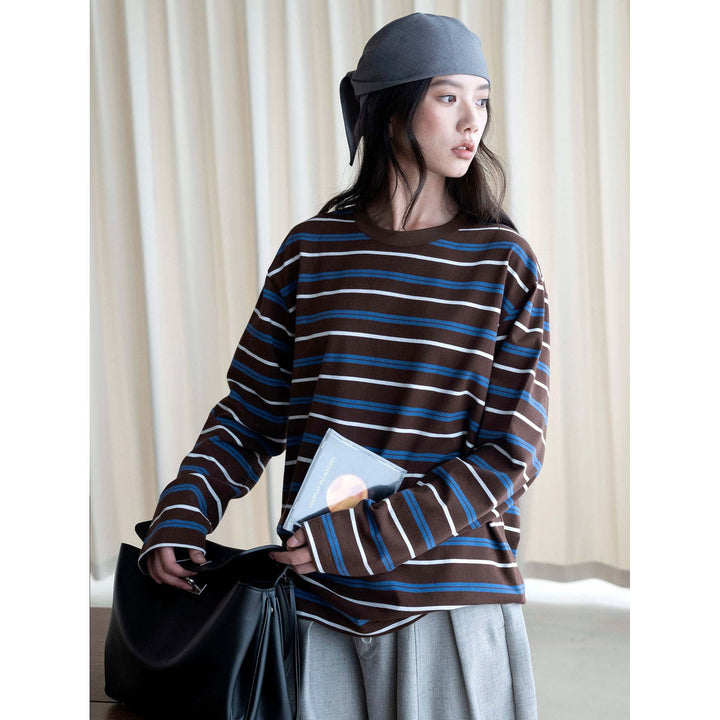 Women Oversized Long Sleeve Shirt with Striped Pattern Mune Fashion
