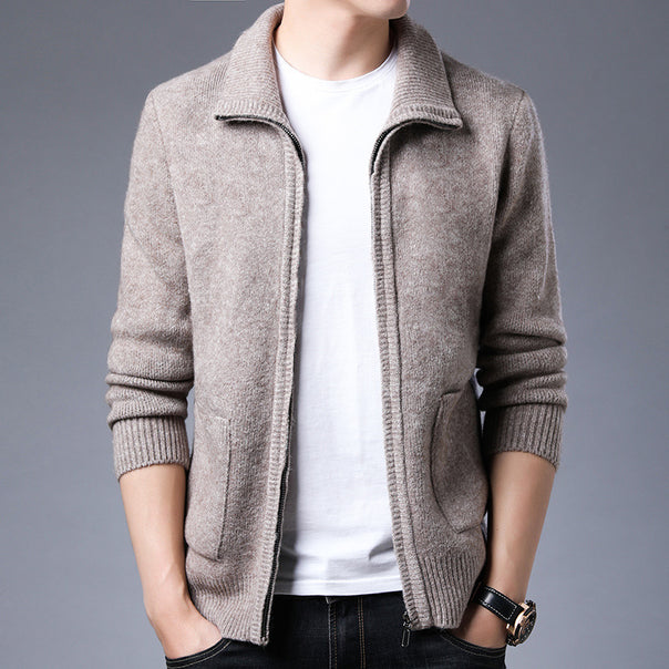 Men's cardigan with full zip, stand-up collar, and patch pockets Mune Fashion