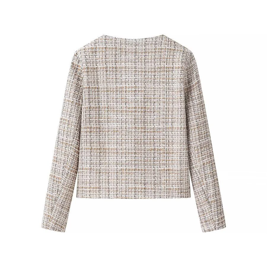 Ladies short jacket made of bouclé tweed with a round neckline and decorative gold buttons Mune Fashion