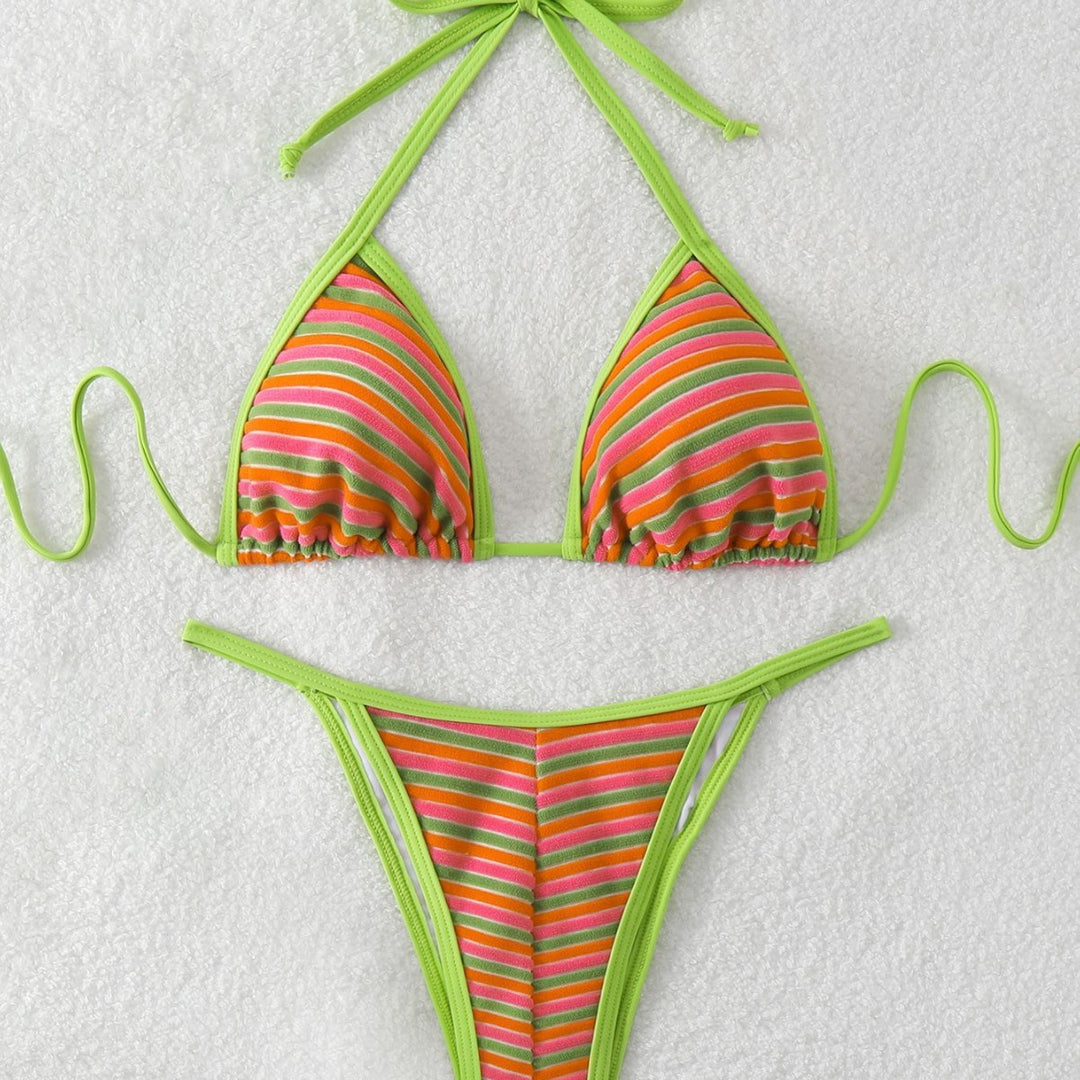 Ladies triangle bikini with brightly colored stripes Mune Fashion