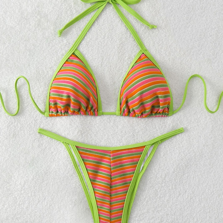Ladies triangle bikini with brightly colored stripes Mune Fashion