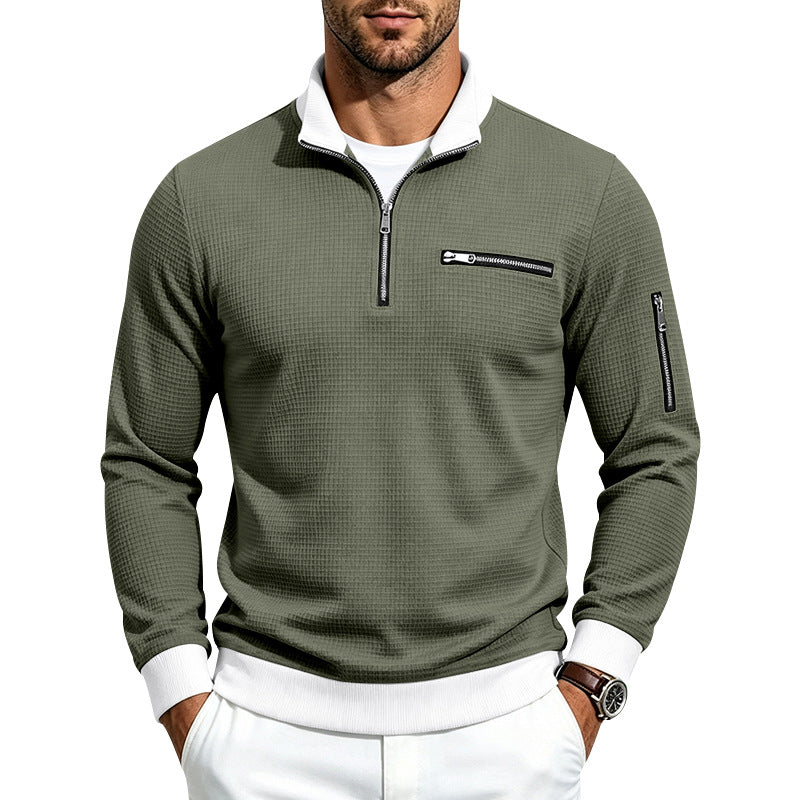 Men's waffle-knit turtleneck with contrast collar, zippered chest pocket and arm pocket Mune Fashion