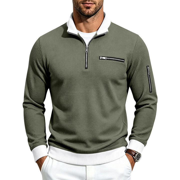 Men's waffle-knit turtleneck with contrast collar, zippered chest pocket and arm pocket Mune Fashion