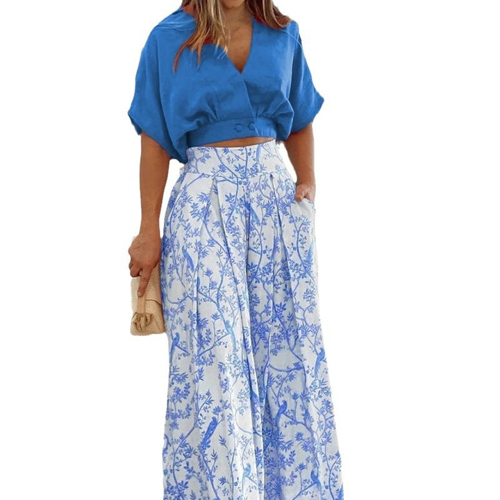 Women Elegant high-waisted palazzo pants with wide leg, pleats and side pockets Mune Fashion