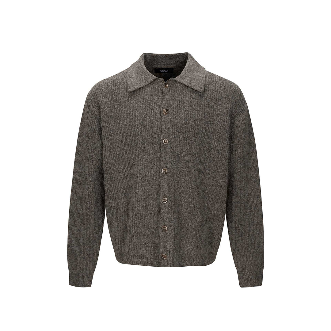 Men's Structured Knit Cardigan with Shirt Collar and Full Button Placket Mune Fashion