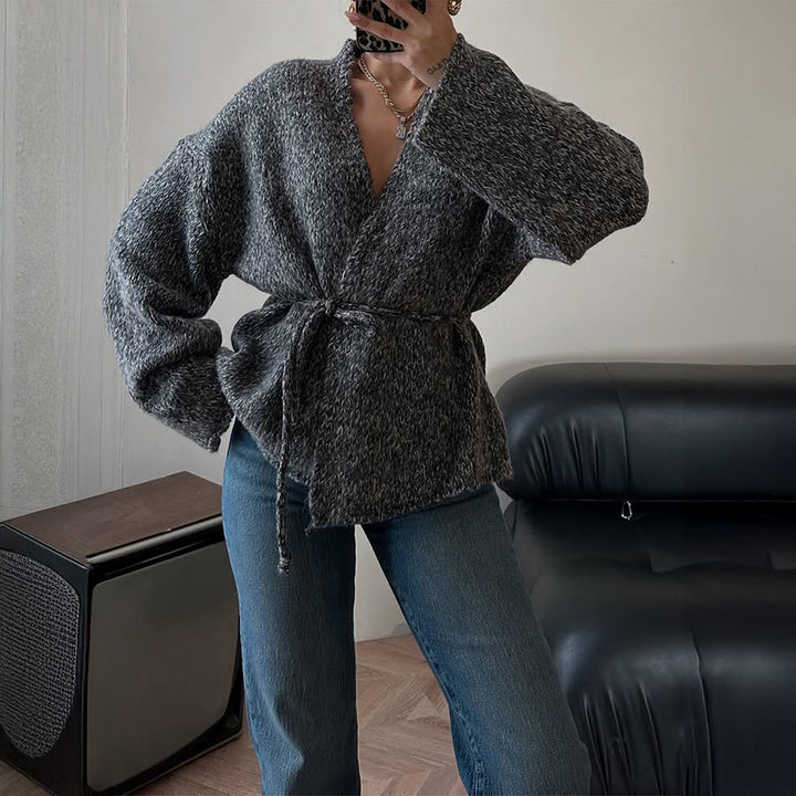 Women nan oversized Bouclé cardigan with waist belt and kimono sleeves Mune Fashion