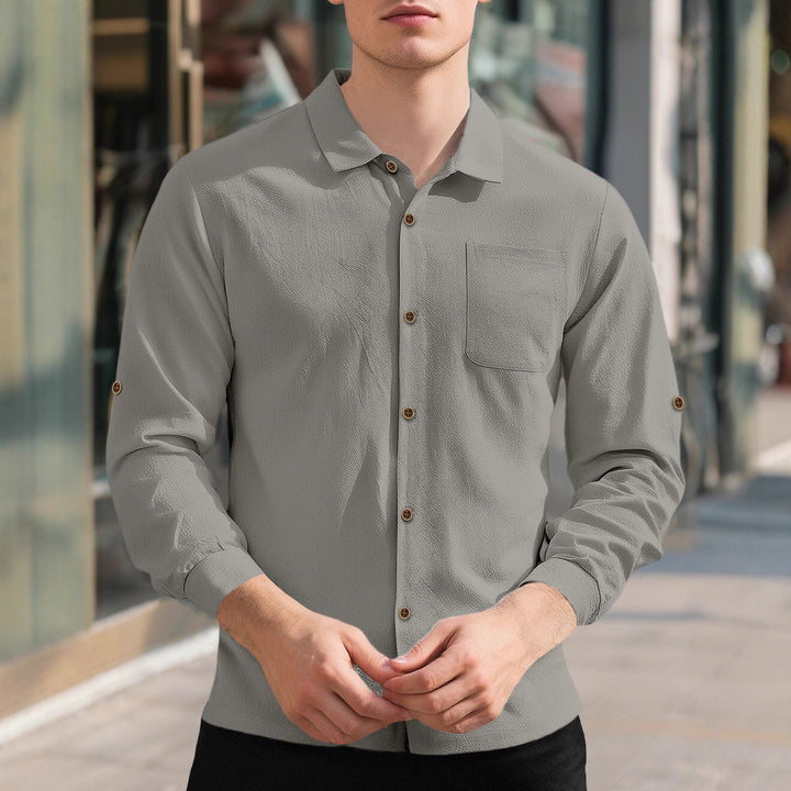 Men's breathable structured business shirt with breast pocket wooden button placket and ergonomic shoulder fit Mune Fashion
