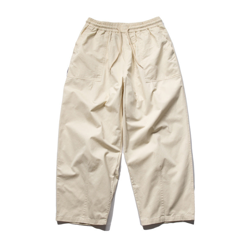 Men's Wide Relaxed Cargo Pants with Elastic Drawstring Waistband and Patch Pockets Mune Fashion