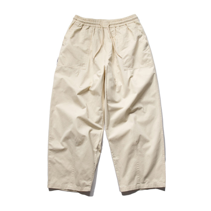 Men's Wide Relaxed Cargo Pants with Elastic Drawstring Waistband and Patch Pockets Mune Fashion