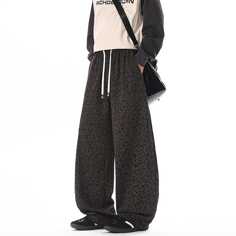 Men's Extra Wide Fleece Lounge Pants with Allover Texture Print and Drawstring Mune Fashion