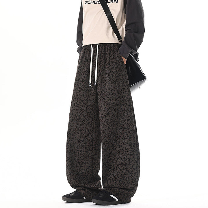 Men's Extra Wide Fleece Lounge Pants with Allover Texture Print and Drawstring Mune Fashion