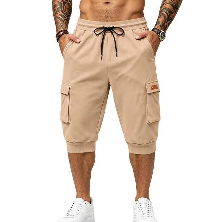 Men's Three-Quarter Sweat Cargo with Elastic Waistband, Drawstring, and Multiple Pockets Mune Fashion
