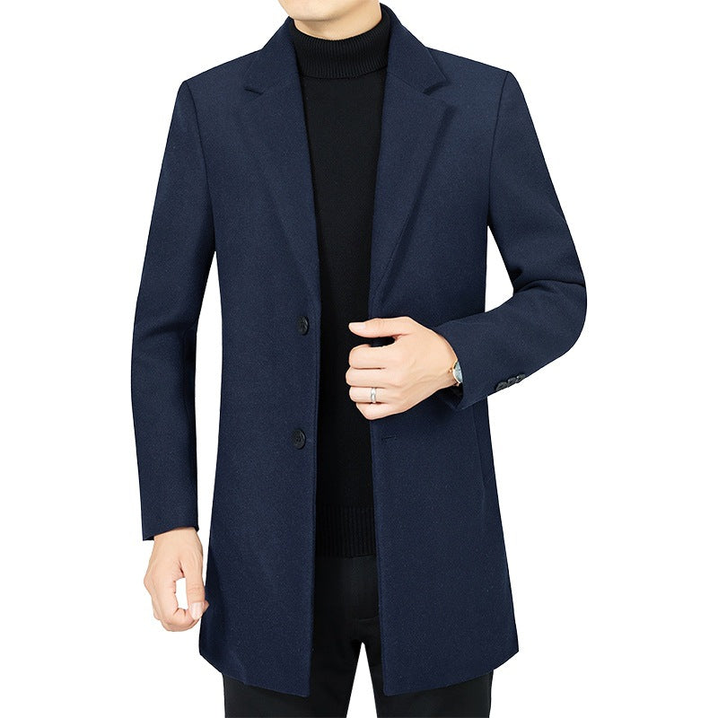 Men's Elegant Tailored Wool Blend Coat with Notch Lapel and Two Button Closure Mune Fashion