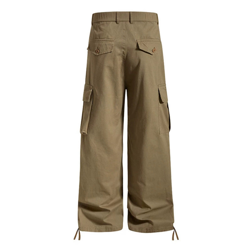 Women's wide cargo pants in utility style with multifunctional pockets and hem drawstring Mune Fashion