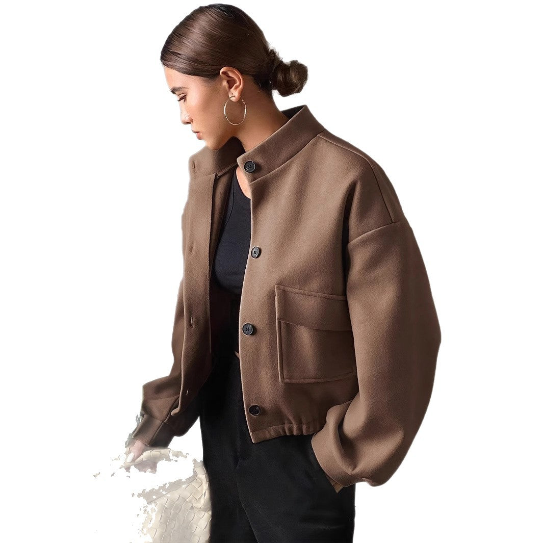 Women's Stylish Short Jacket with Stand Collar