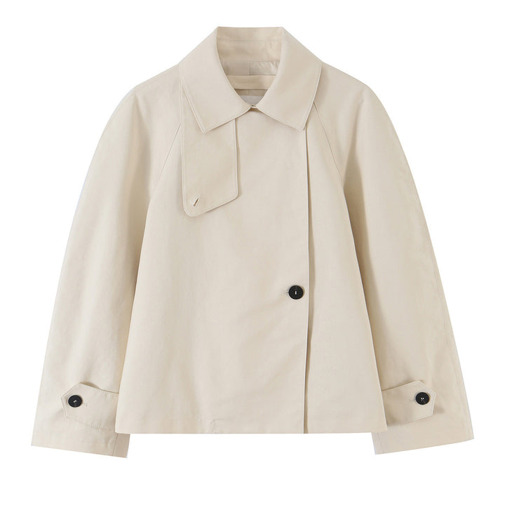 Women's short-cut trench jacket with asymmetric button placket and shirt collar Mune Fashion