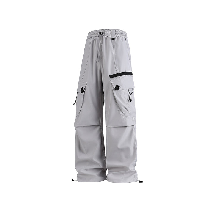 Men's Wide Utility Cargo Pants with Drawstring Waist, Multiple Pockets, and Adjustable Leg Openings Drune