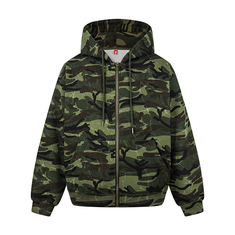 Unisex hooded sweat jacket in camouflage design with full-length zipper Mune Fashion