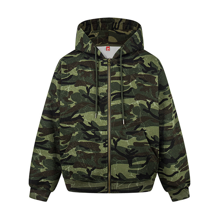 Unisex hooded sweat jacket in camouflage design with full-length zipper Mune Fashion