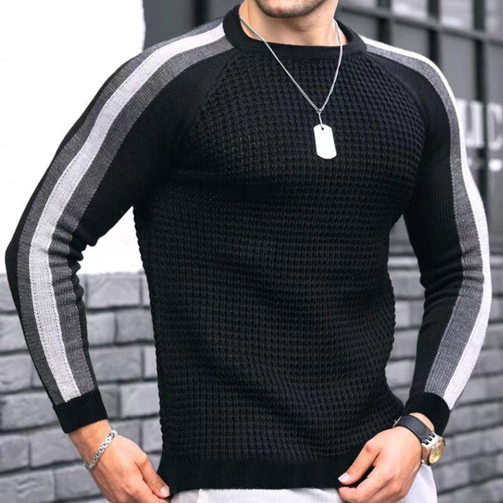 Men's structure knit pullover with raglan sleeves and contrast stripes Mune Fashion