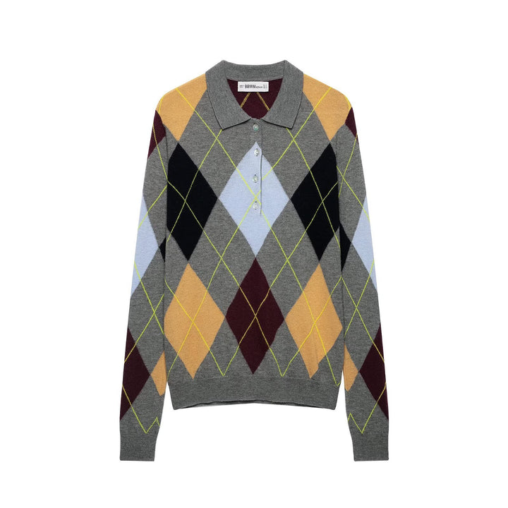 Women's pullover with polo collar and argyle jacquard pattern Mune Fashion
