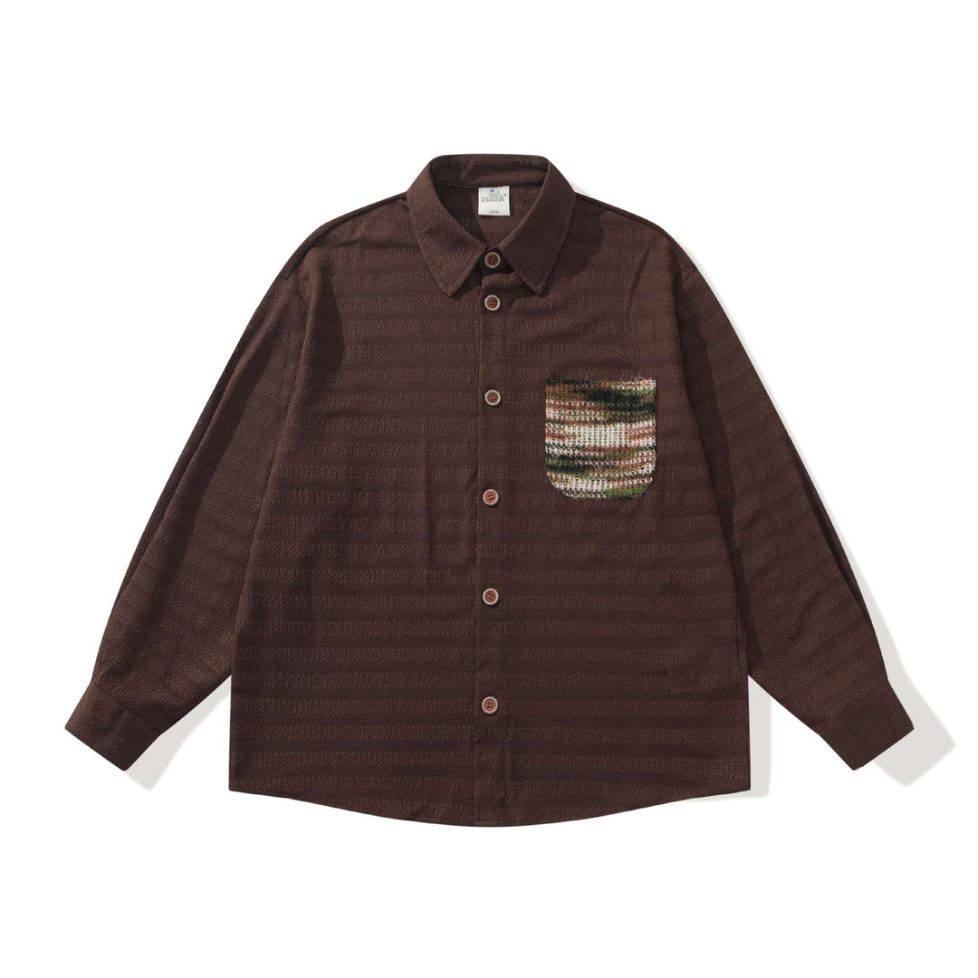 Men's Structured Knit Shirt Jacket with Kent Collar, Full Button Placket and Crocheted Chest Pocket Mune Fashion
